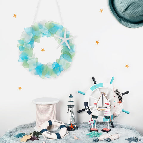 WeDoSoy sea glass wreath close-up texture highlighting handcrafted detail
