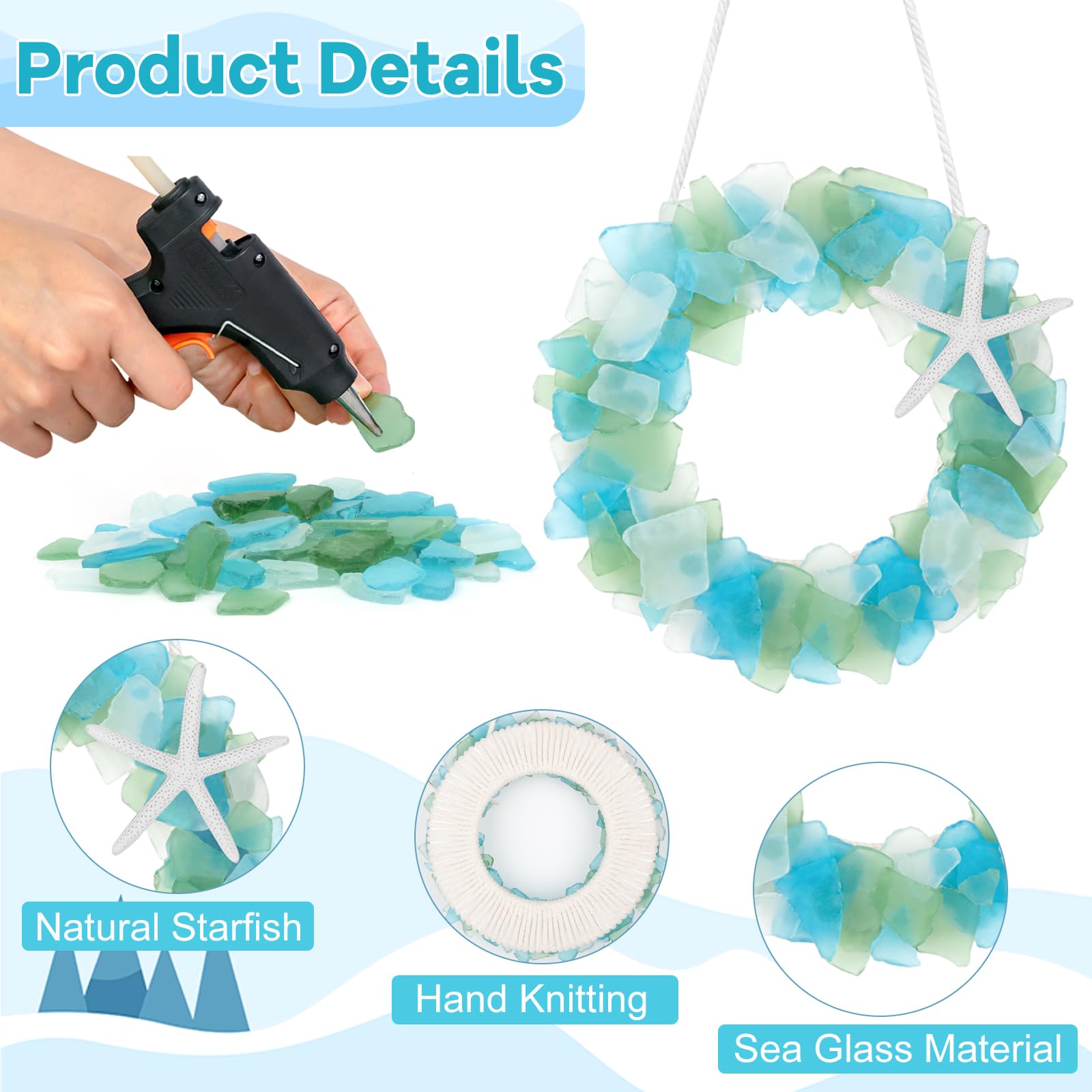 WeDoSoy sea glass wreath hanging on door for welcoming coastal entry