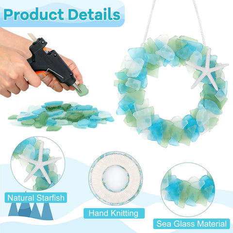 WeDoSoy sea glass wreath hanging on door for welcoming coastal entry