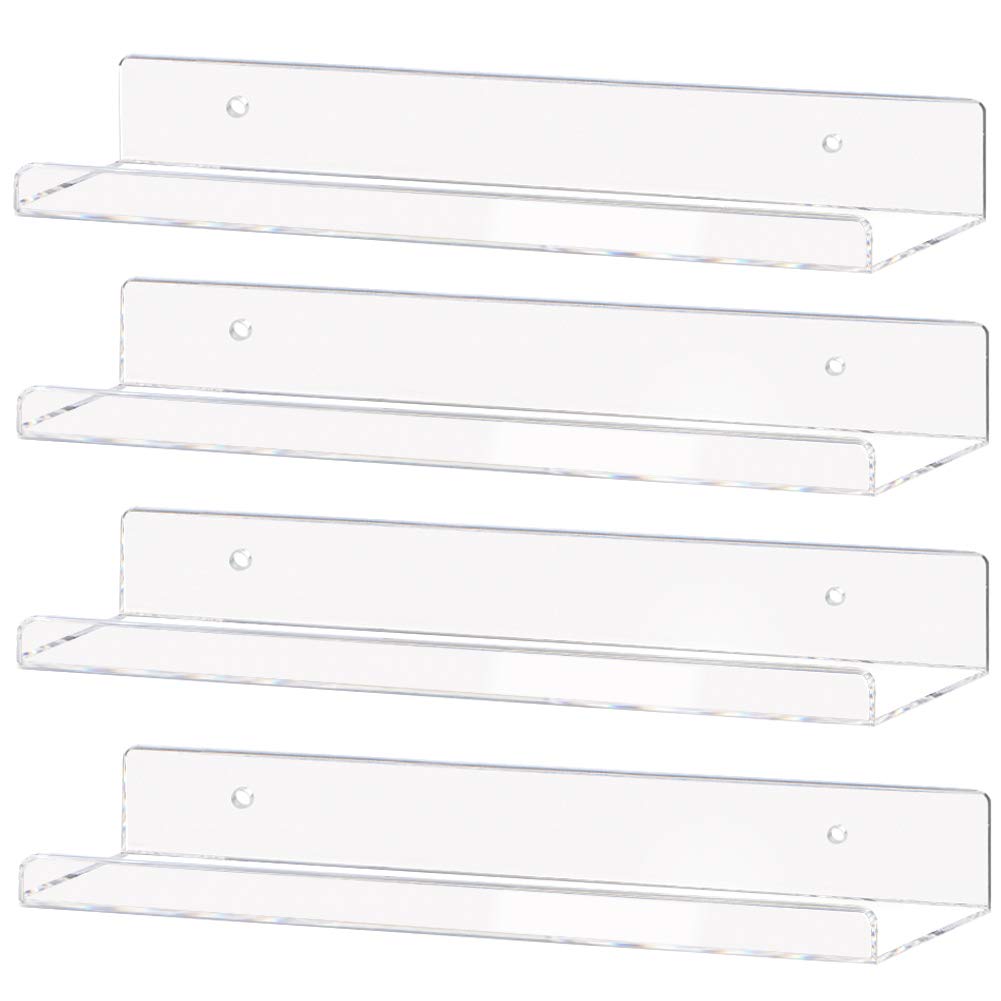 Weiai clear acrylic shelf front view showing slim profile and modern look