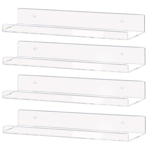 Weiai clear acrylic shelf front view showing slim profile and modern look