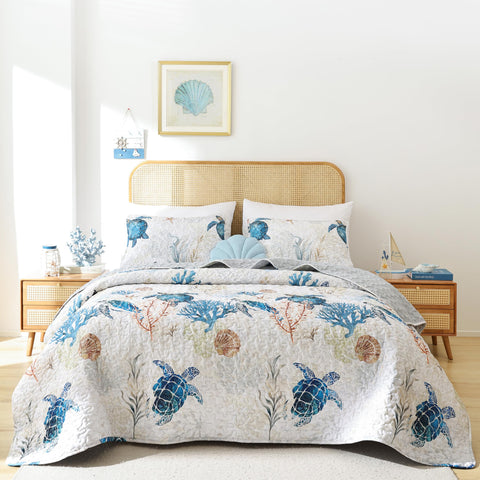 weigelia front quilt spread showing sea turtle design and coastal vibe benefit