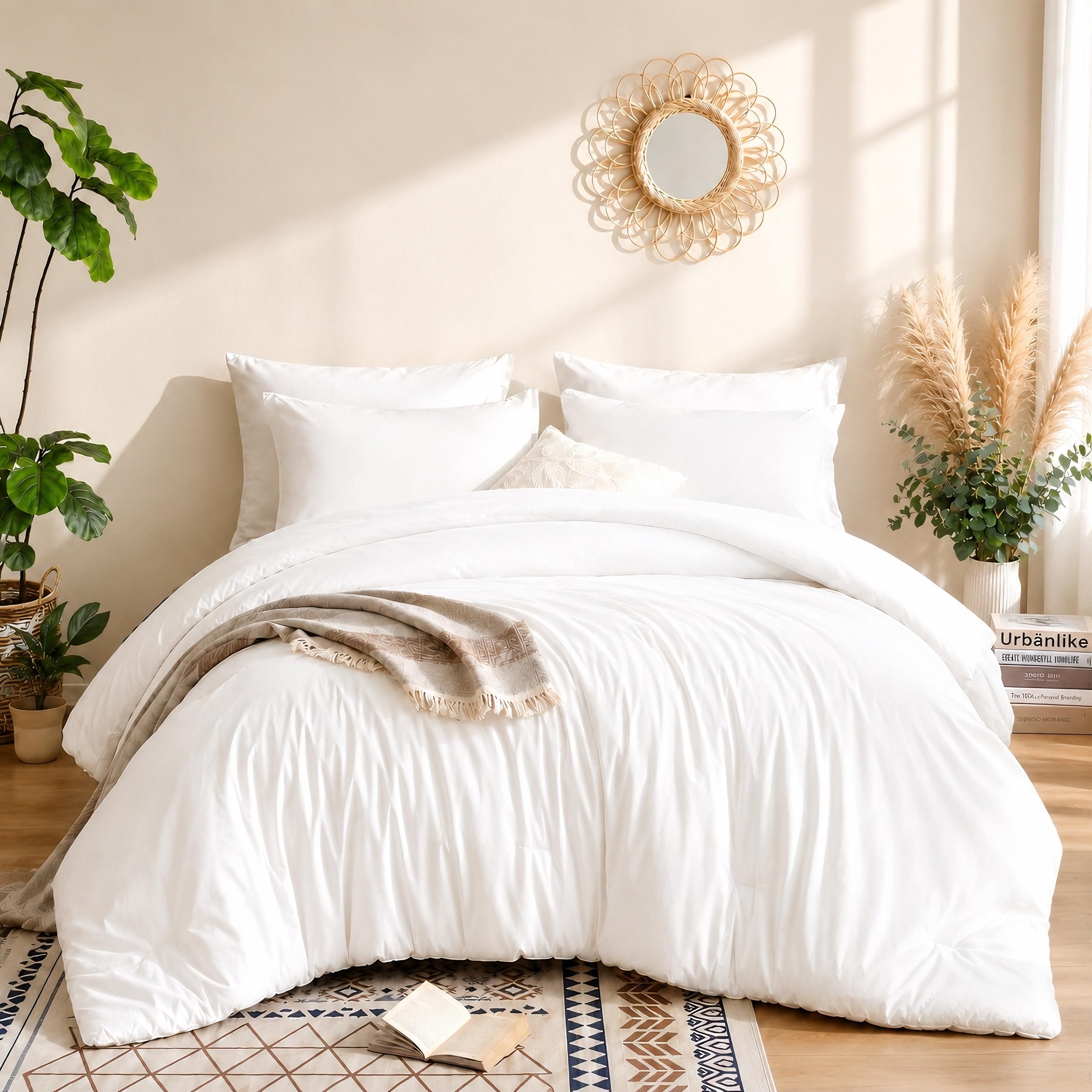weigelia full-size comforter front view showing crisp white finish and neat drape for a polished bed