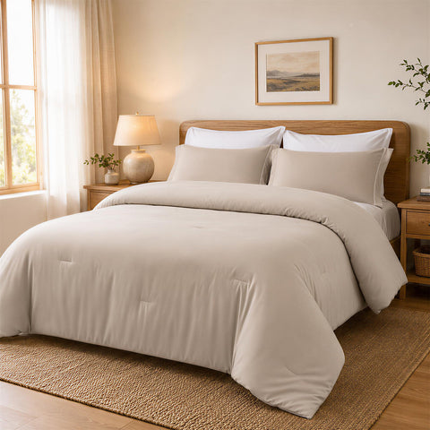 weigelia comforter next to measuring tape showing queen-size fit and generous drape