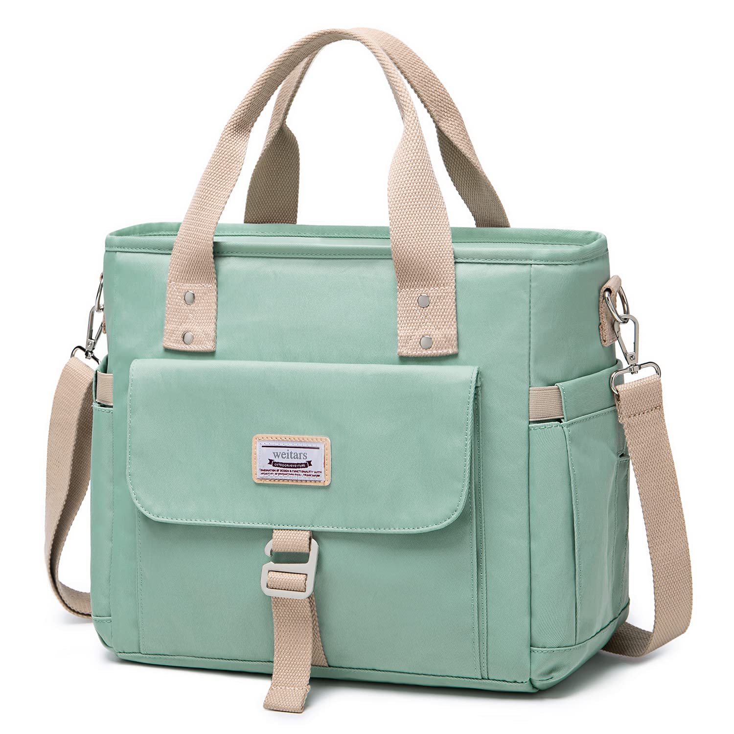 Weitars front view showing bag shape and pockets for organized storage