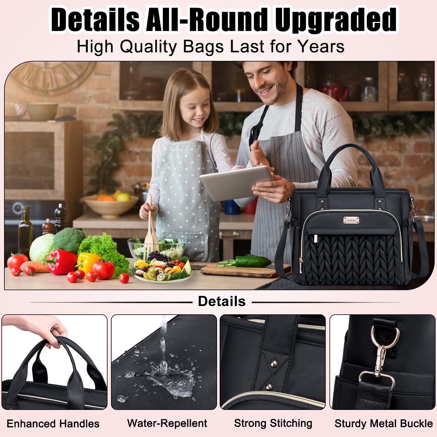 Weitars side pockets holding bottles, providing quick-access storage