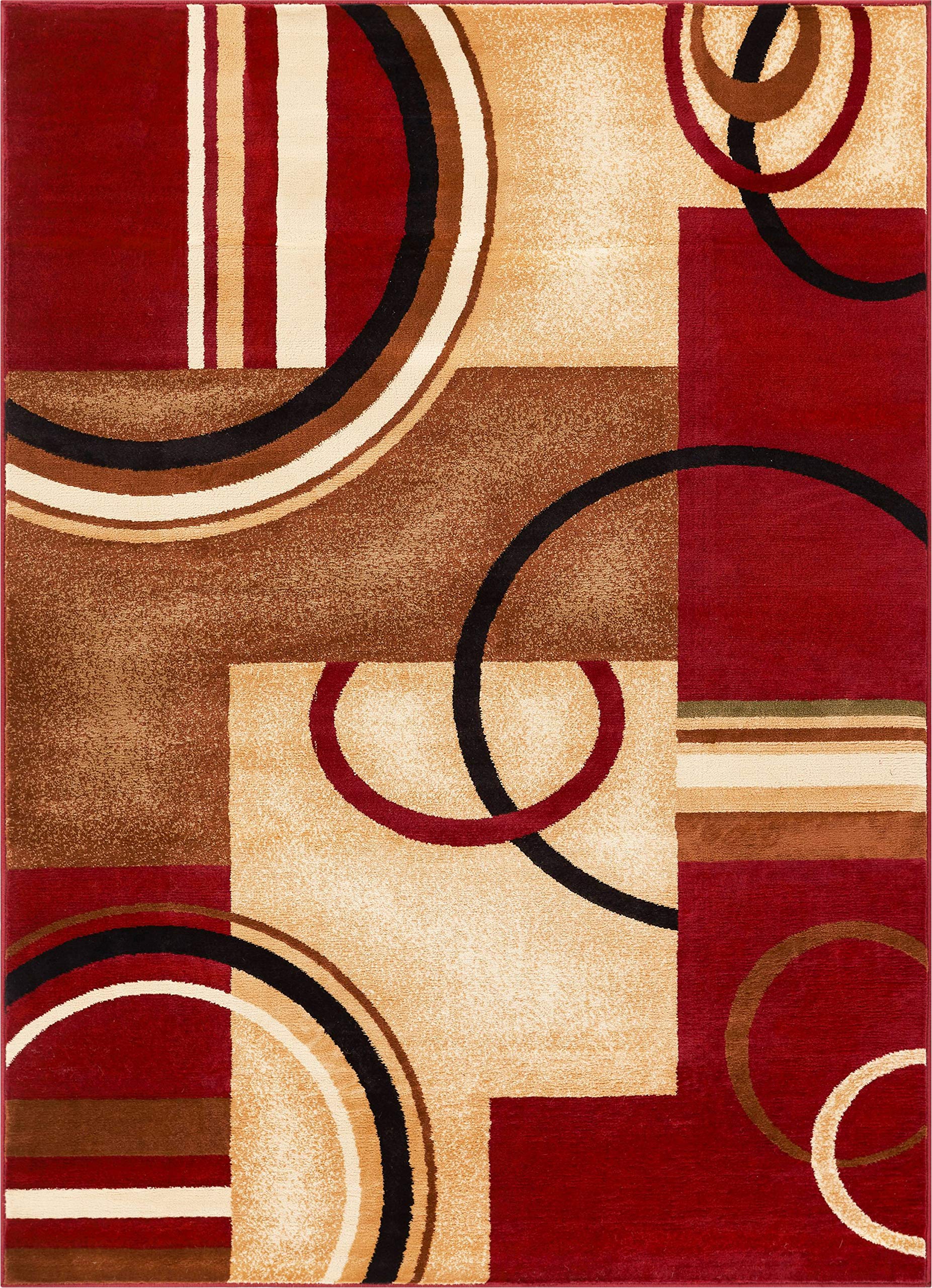 Well Woven front view of red geometric rug showing full pattern and color pop