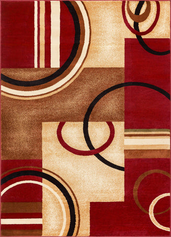 Well Woven front view of red geometric rug showing full pattern and color pop