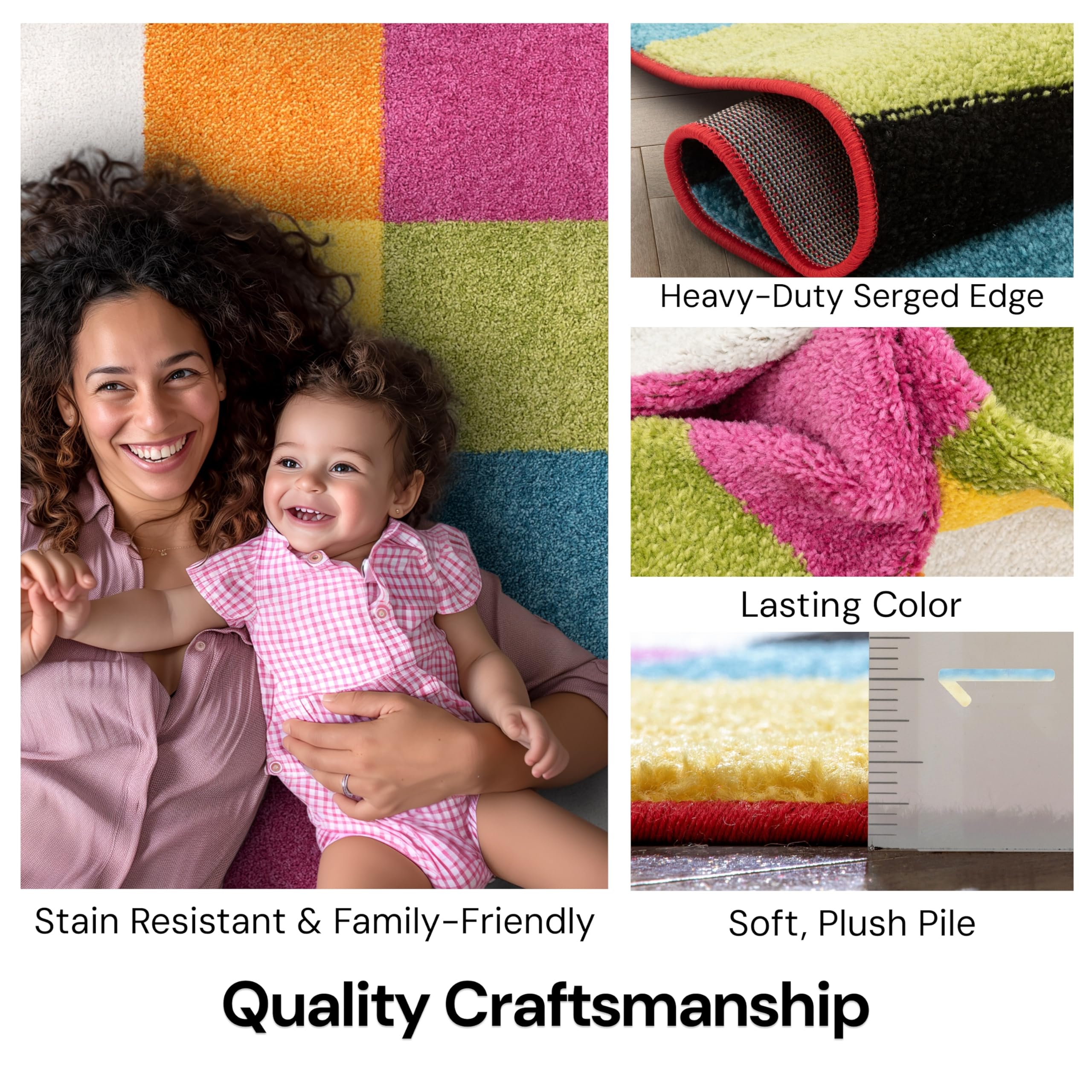 Well Woven placed in an entryway adding bright, durable floor color