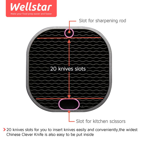 WELLSTAR knife block on busy kitchen counter saving space and reducing clutter