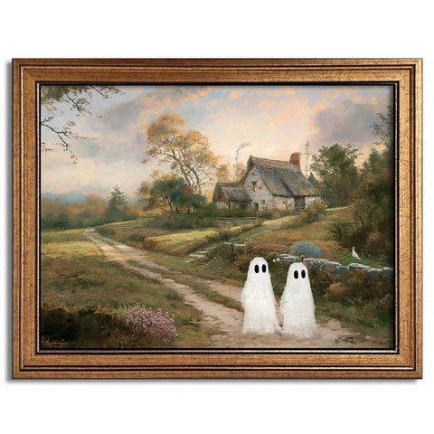 Wemandh gold framed front view showing ghost artwork and warm vintage tones for cozy decor