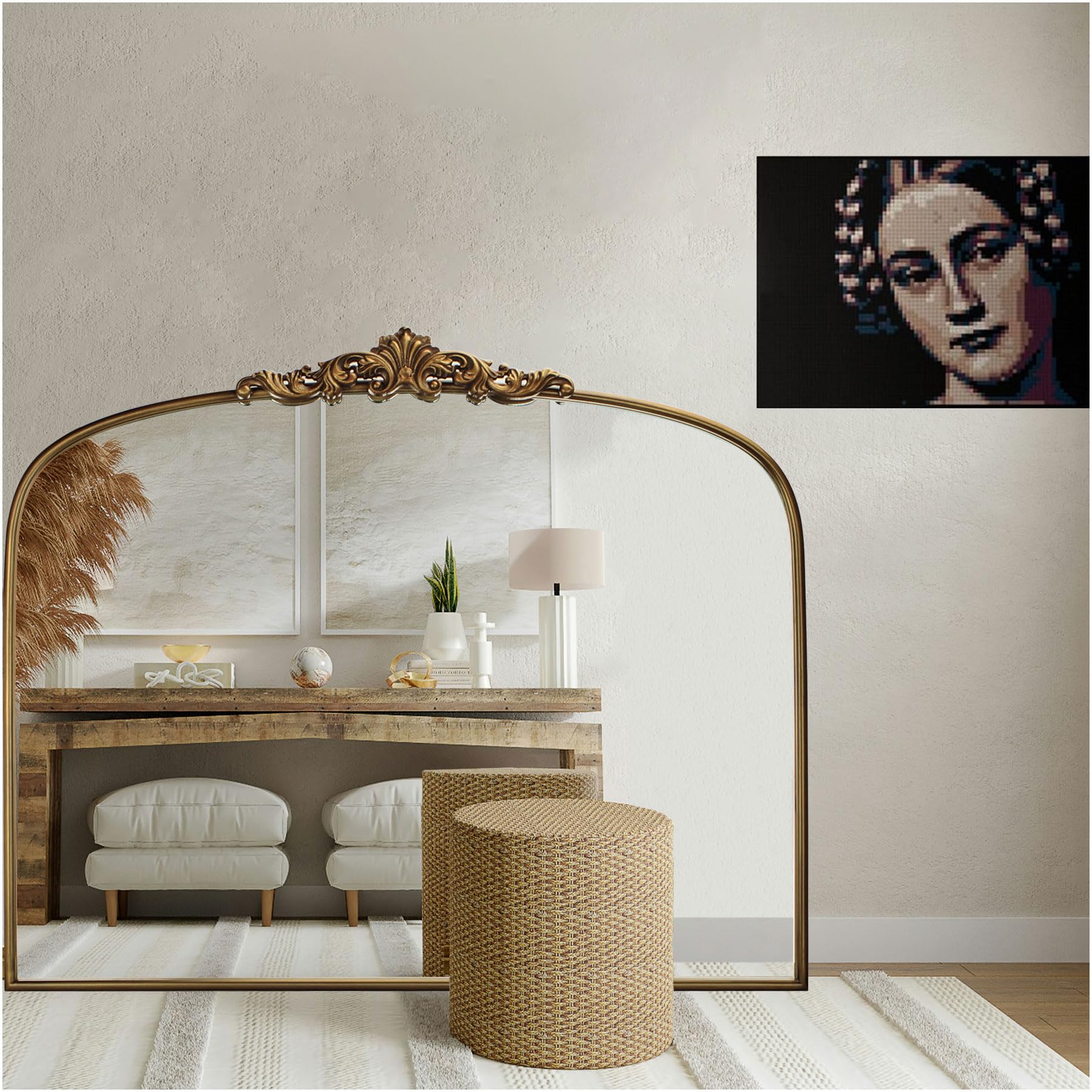 Wemily mirror front view showing arched shape and elegant focal benefit