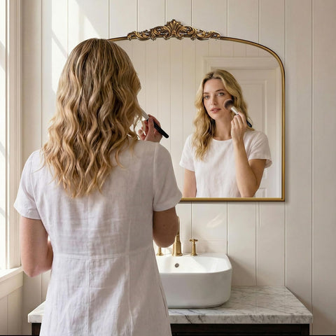 Wemily mirror installed in an entryway brightening space and adding depth