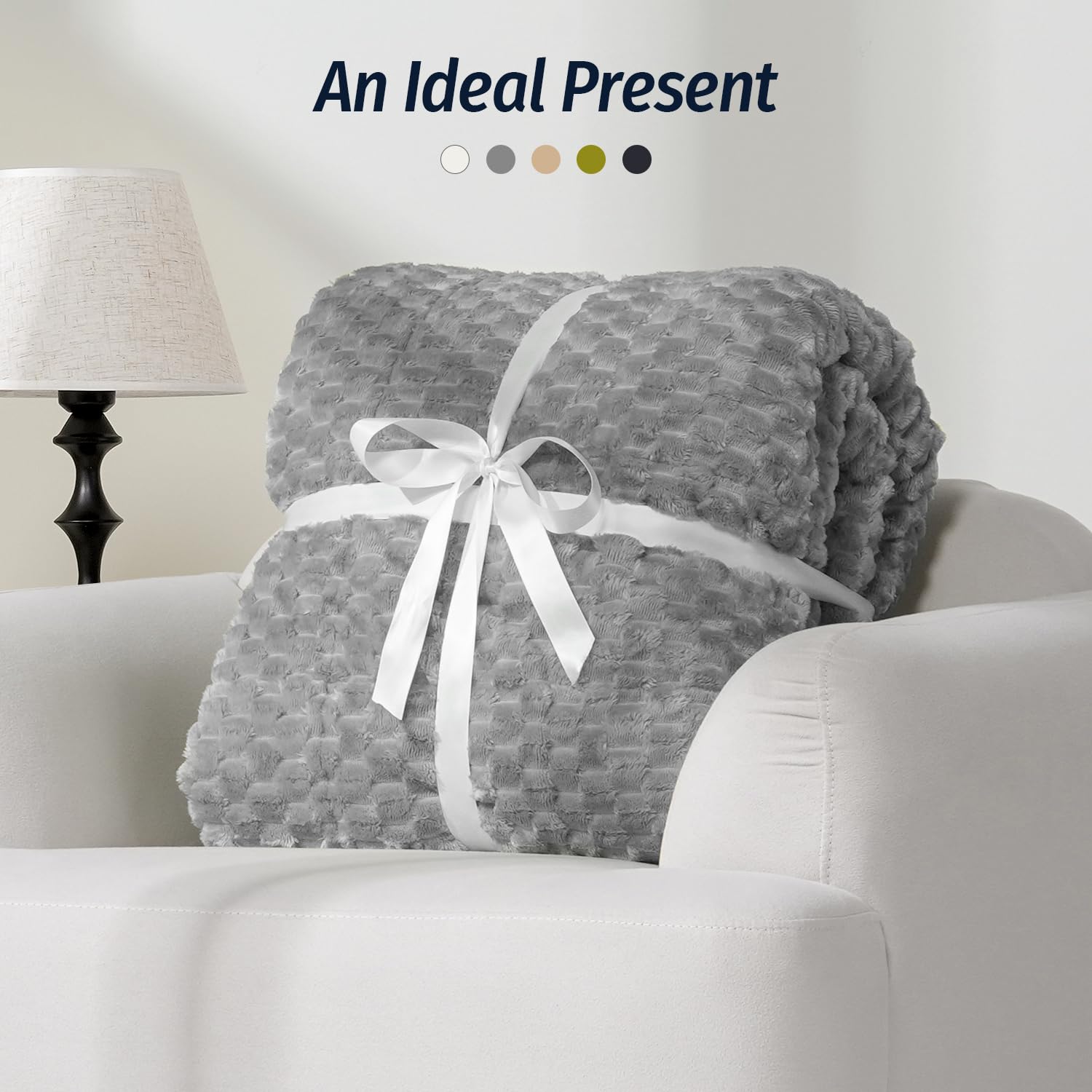 Wemore layered on bed displaying decorative grey pattern benefit