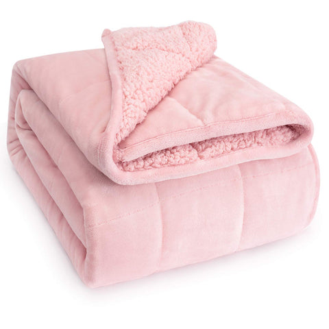 Wemore blanket front full view showing plush fleece and calming pink color for comfort
