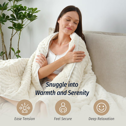 Wemore blanket spread on queen bed showing full coverage benefit