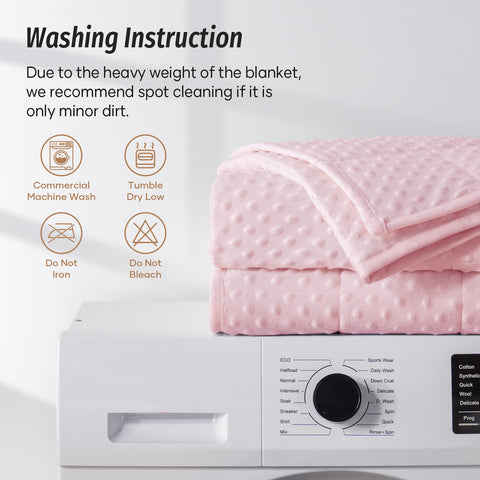 Care label on Wemore blanket showing washable fabric for easy maintenance