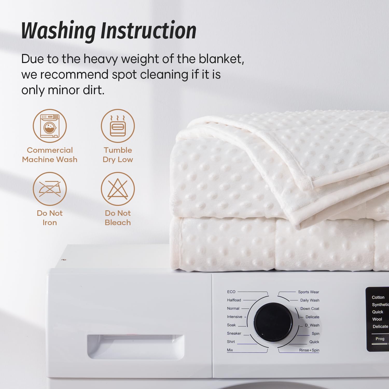 Wemore care label close-up showing washing guidance for long-lasting durability