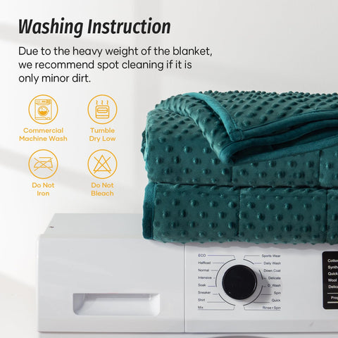 Wemore care tag and washer suggesting easy machine-wash convenience