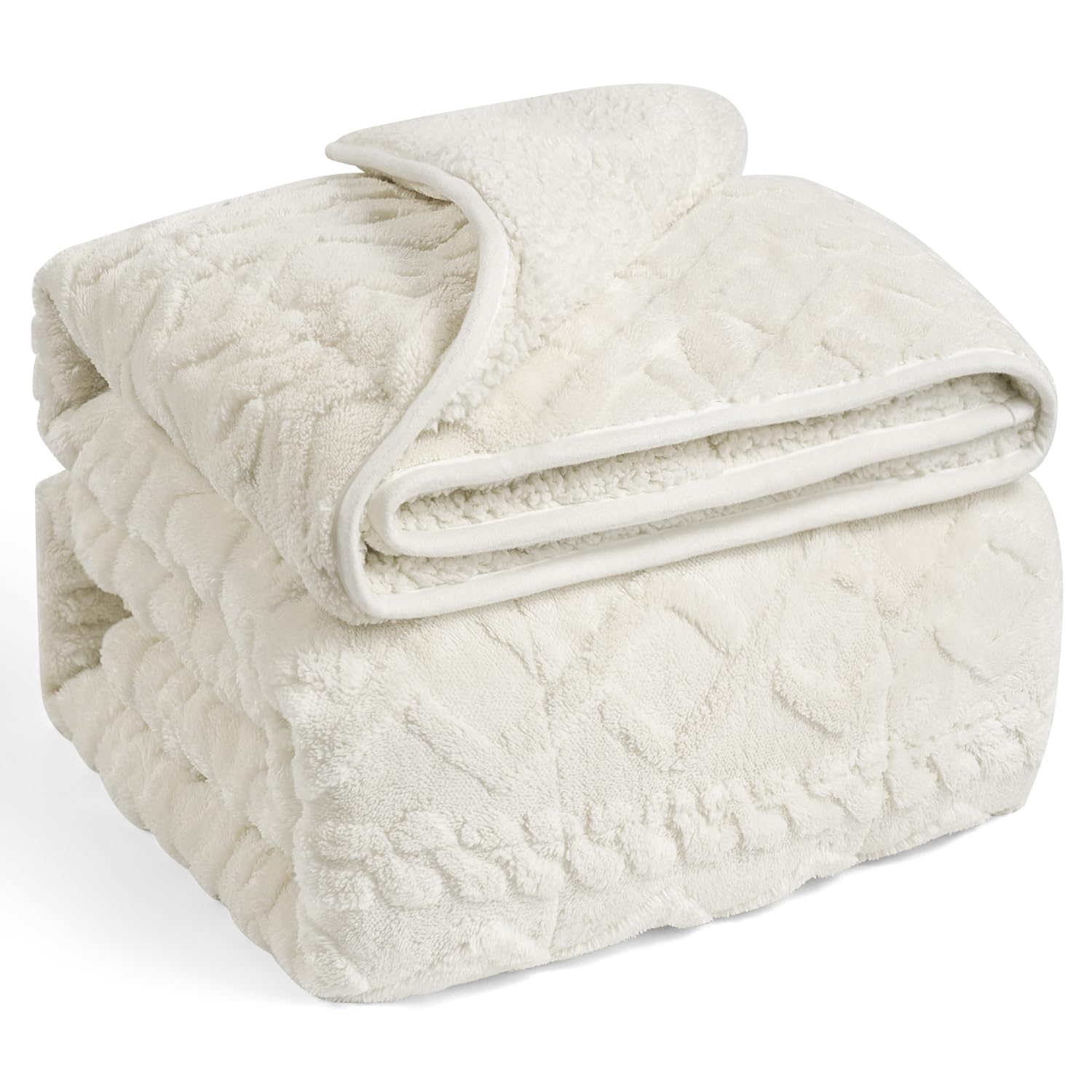 Wemore blanket front view showing cream-white aesthetic and cozy appeal