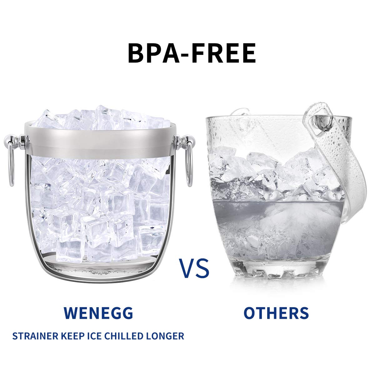 WENEGG stainless scoop and tongs close up for hygienic ice serving and easy portioning