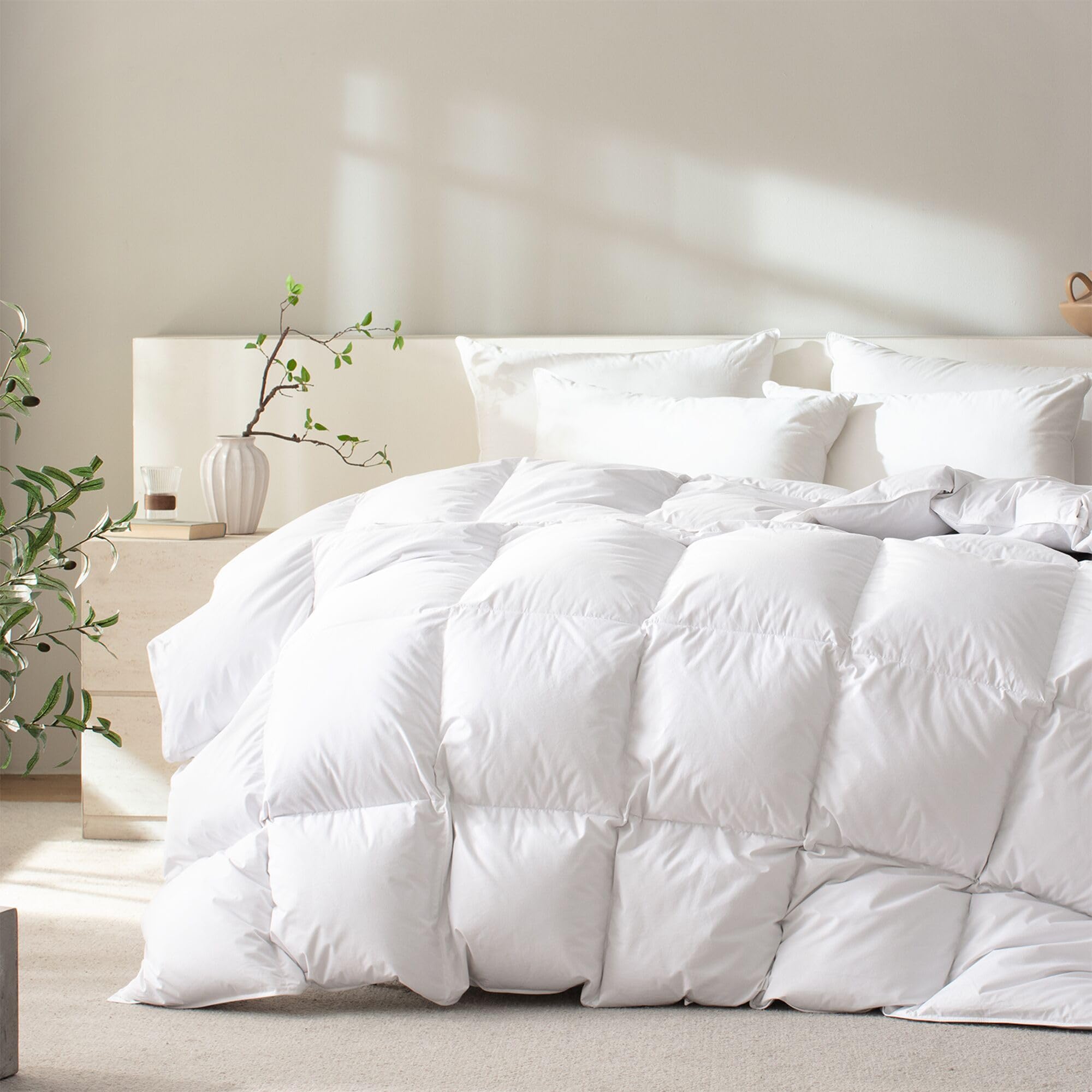 WENERSI front view of cal king comforter showing generous coverage and clean finish