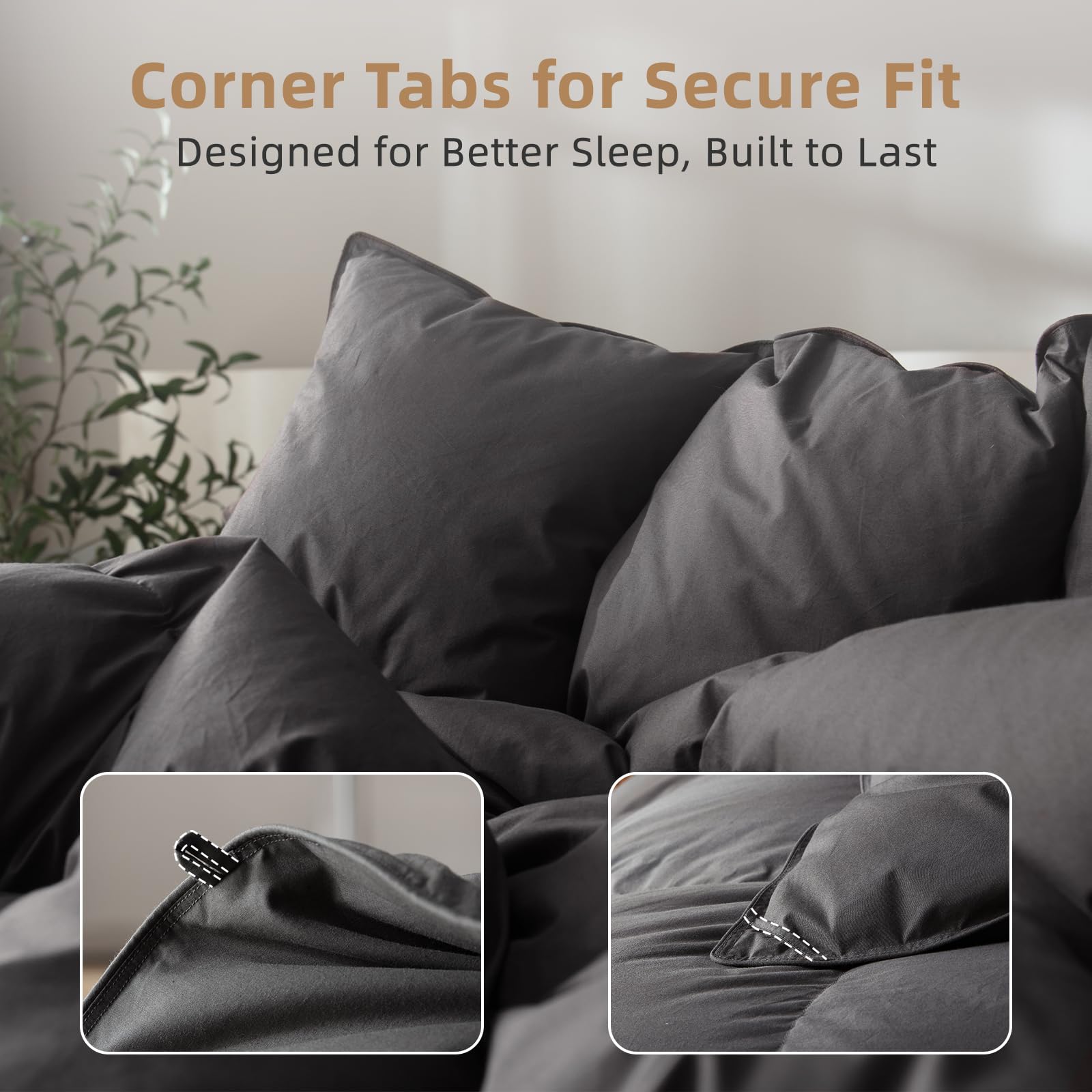 WENERSI corner tabs detail demonstrating secure duvet cover attachment benefit