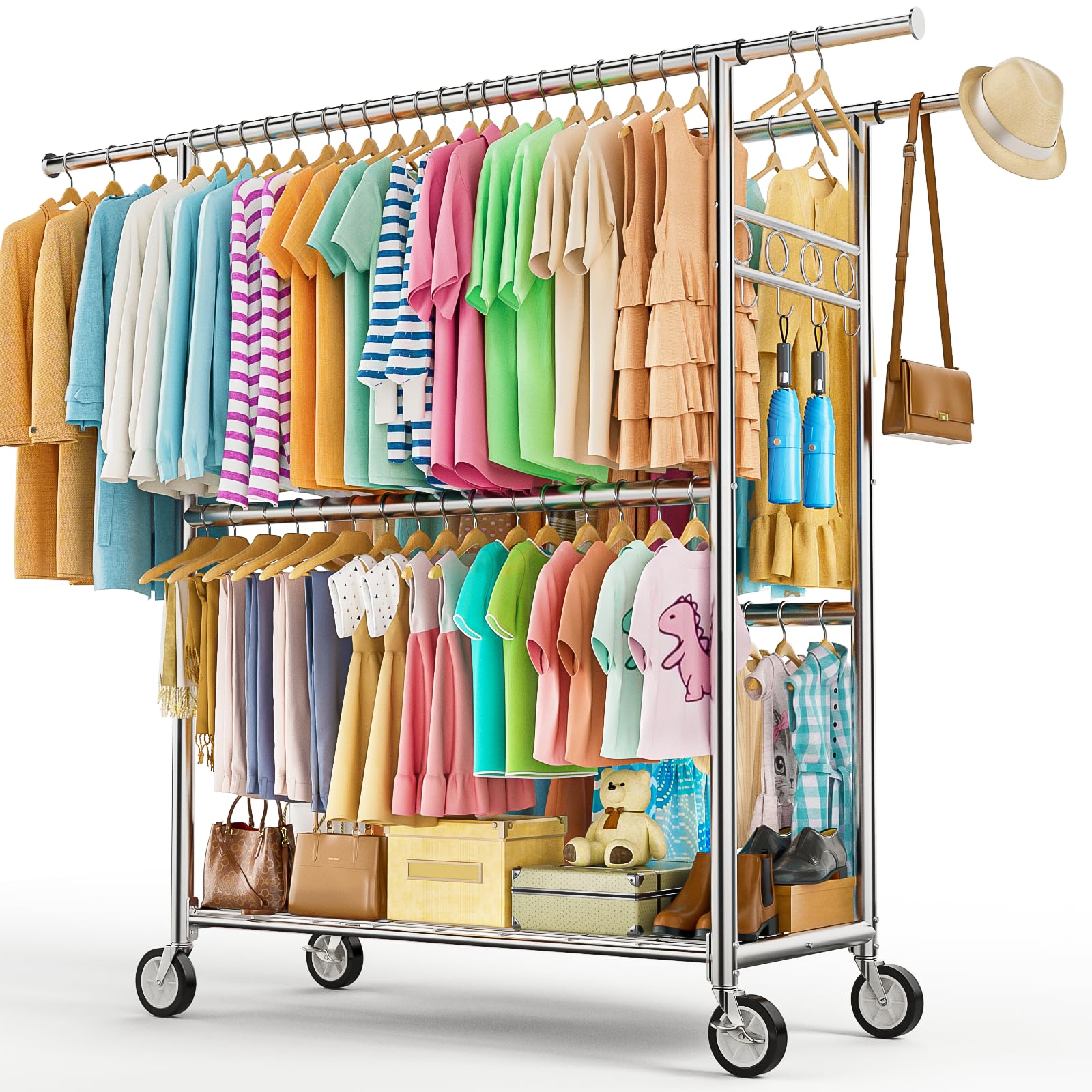 Wennop front view of full garment rack showing professional storage benefit