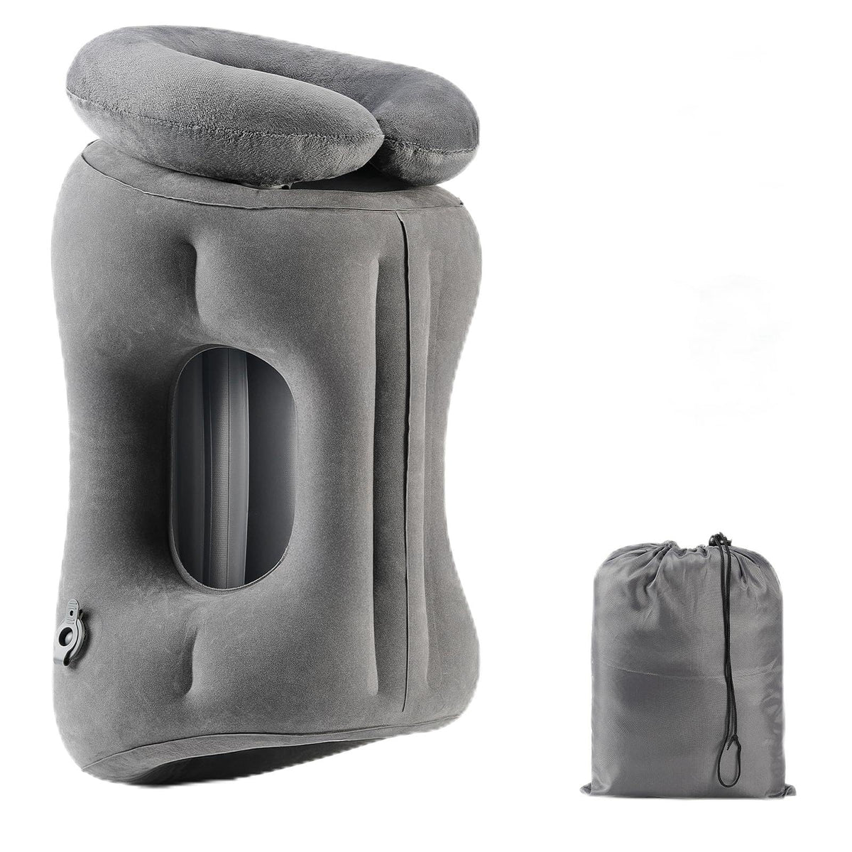 Werfeito front view grey pillow showing full neck support benefit