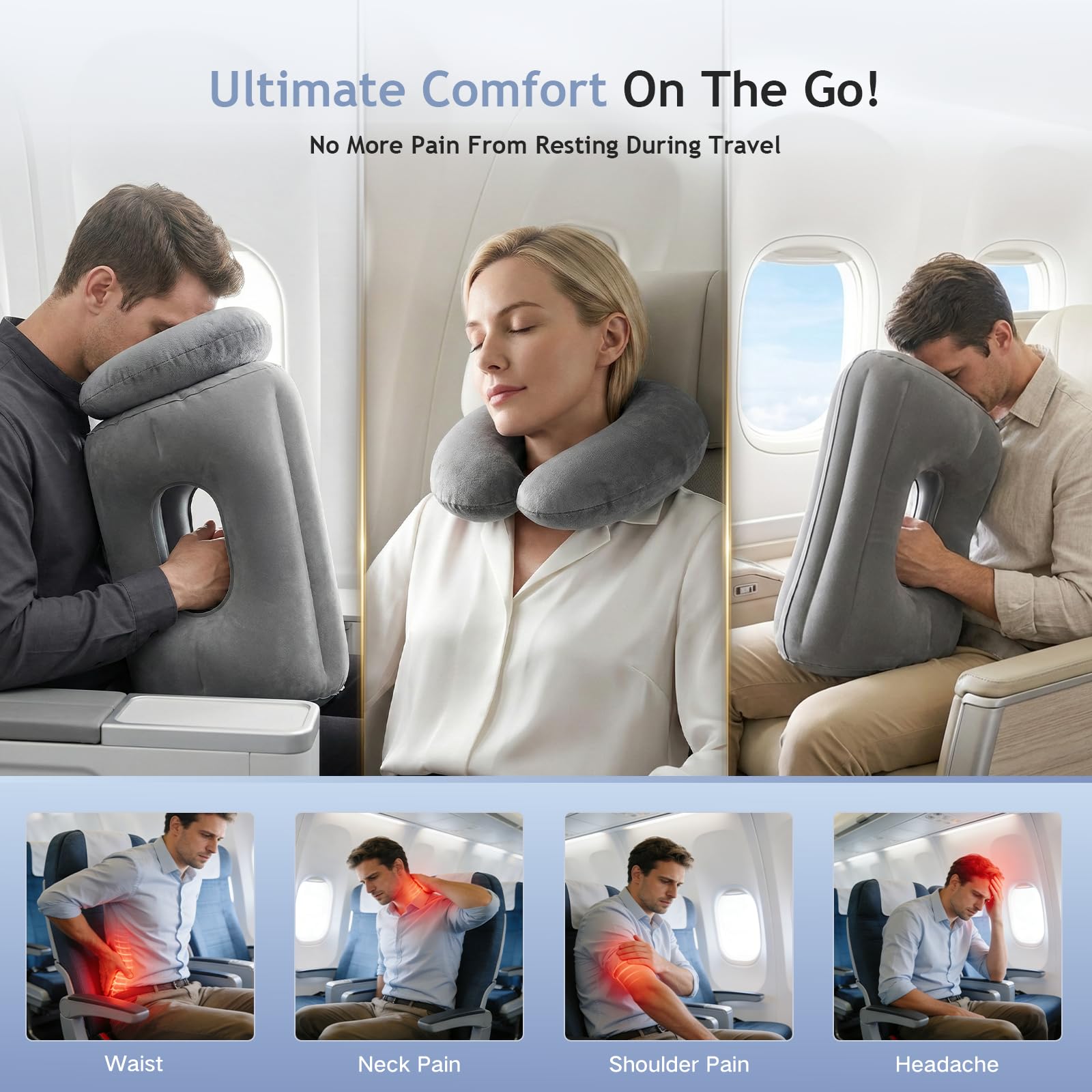 Werfeito inflated pillow packed in backpack for space-saving travel