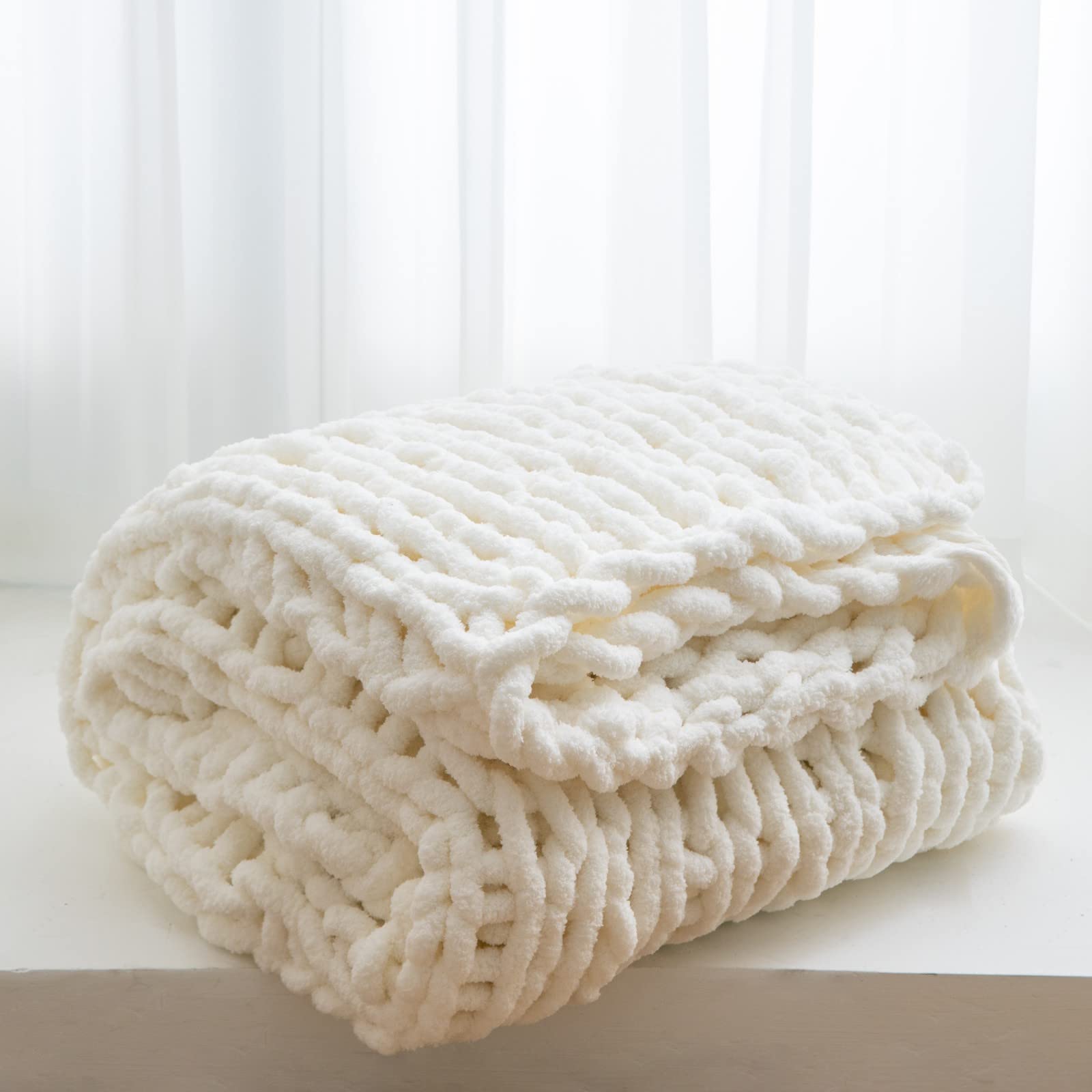 WESHIONGOO front folded cream throw showing neat presentation and soft look