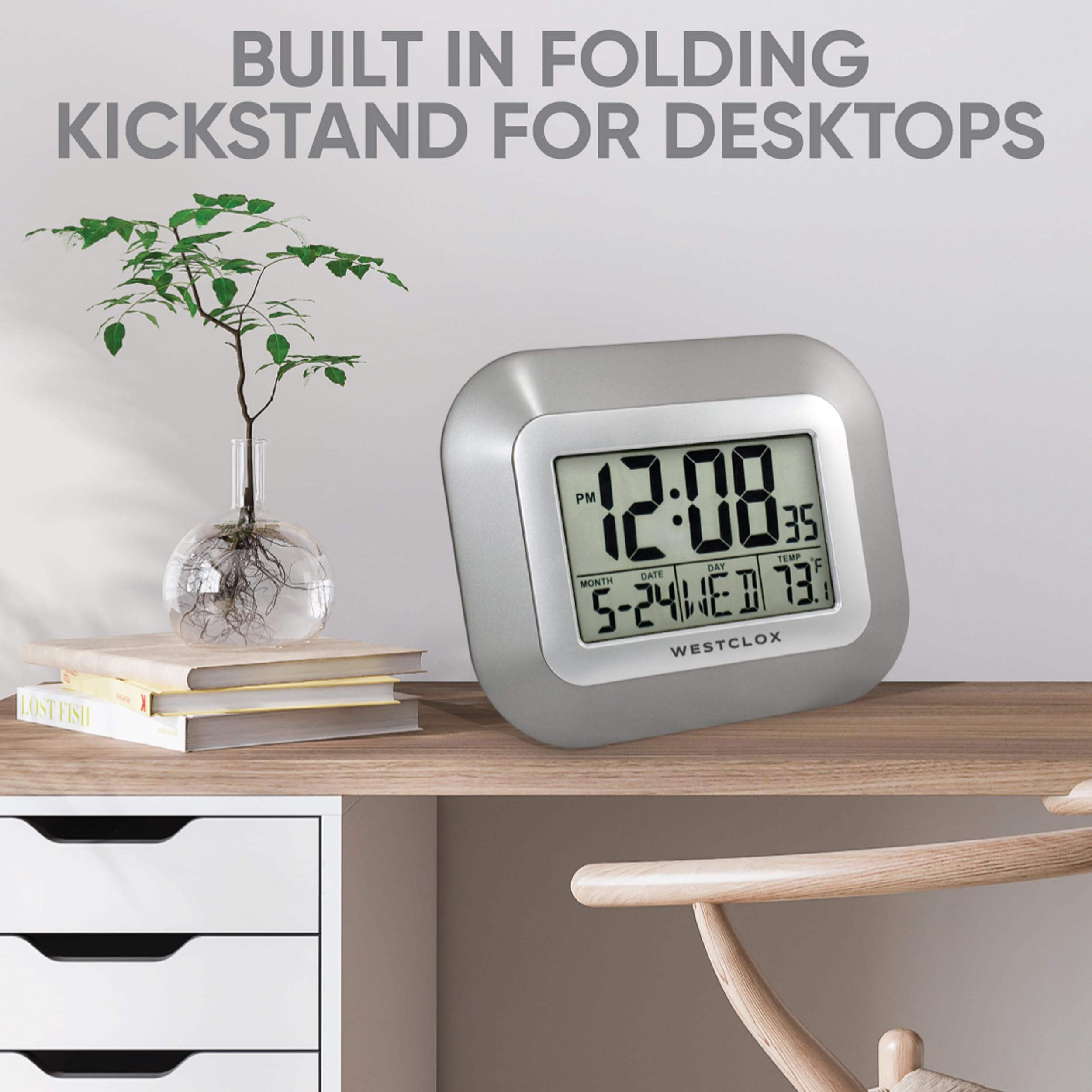 Westclox on bedroom desk showing alarm function for morning routines