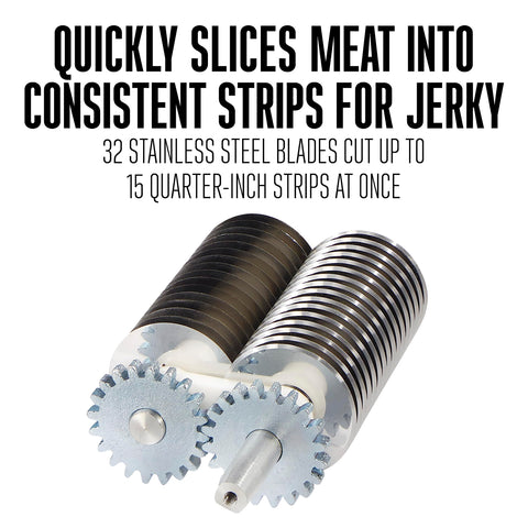 Weston close-up of 32 stainless steel blades and combs demonstrating anti-jam guidance