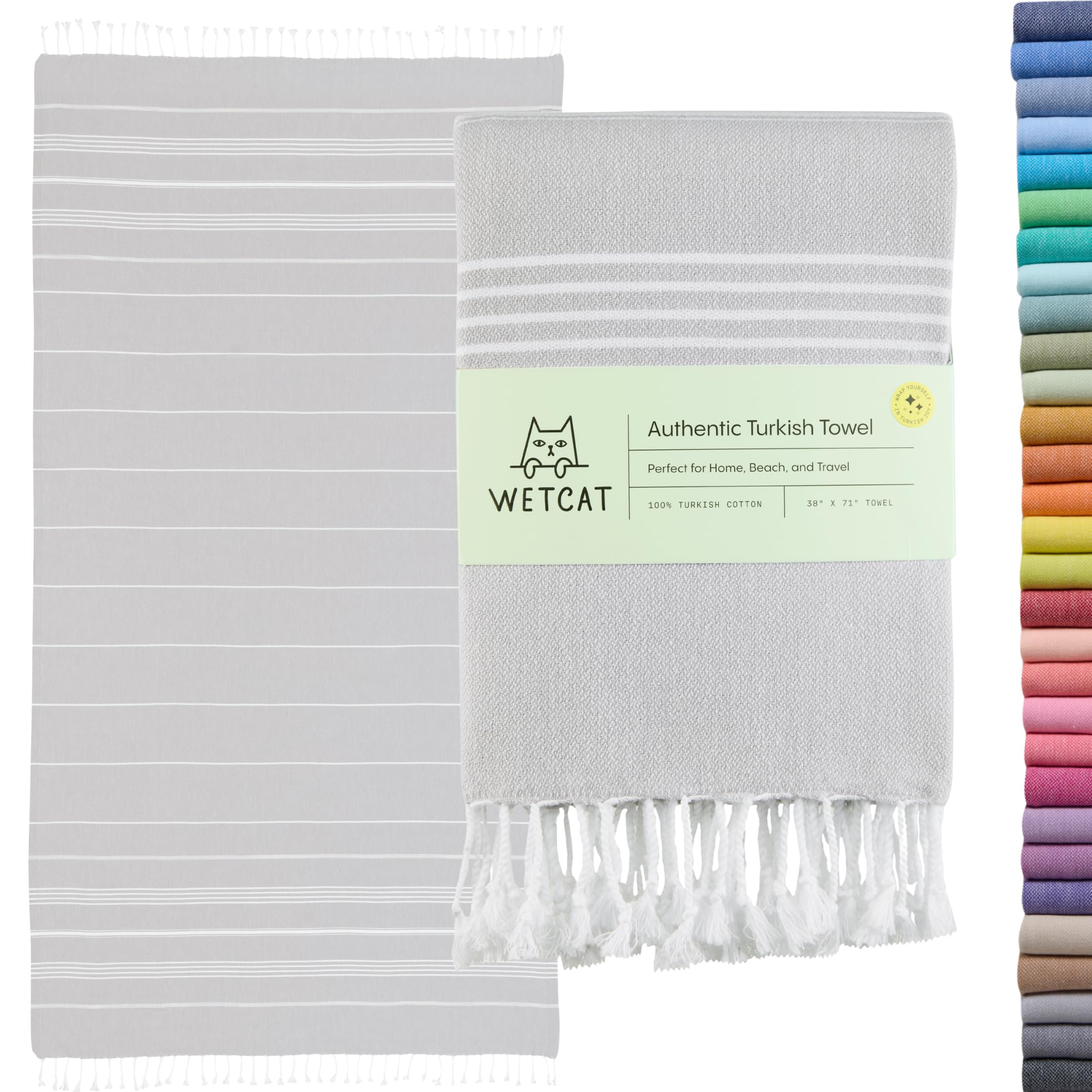 WETCAT front view of light grey towel showing neat finishing and generous size