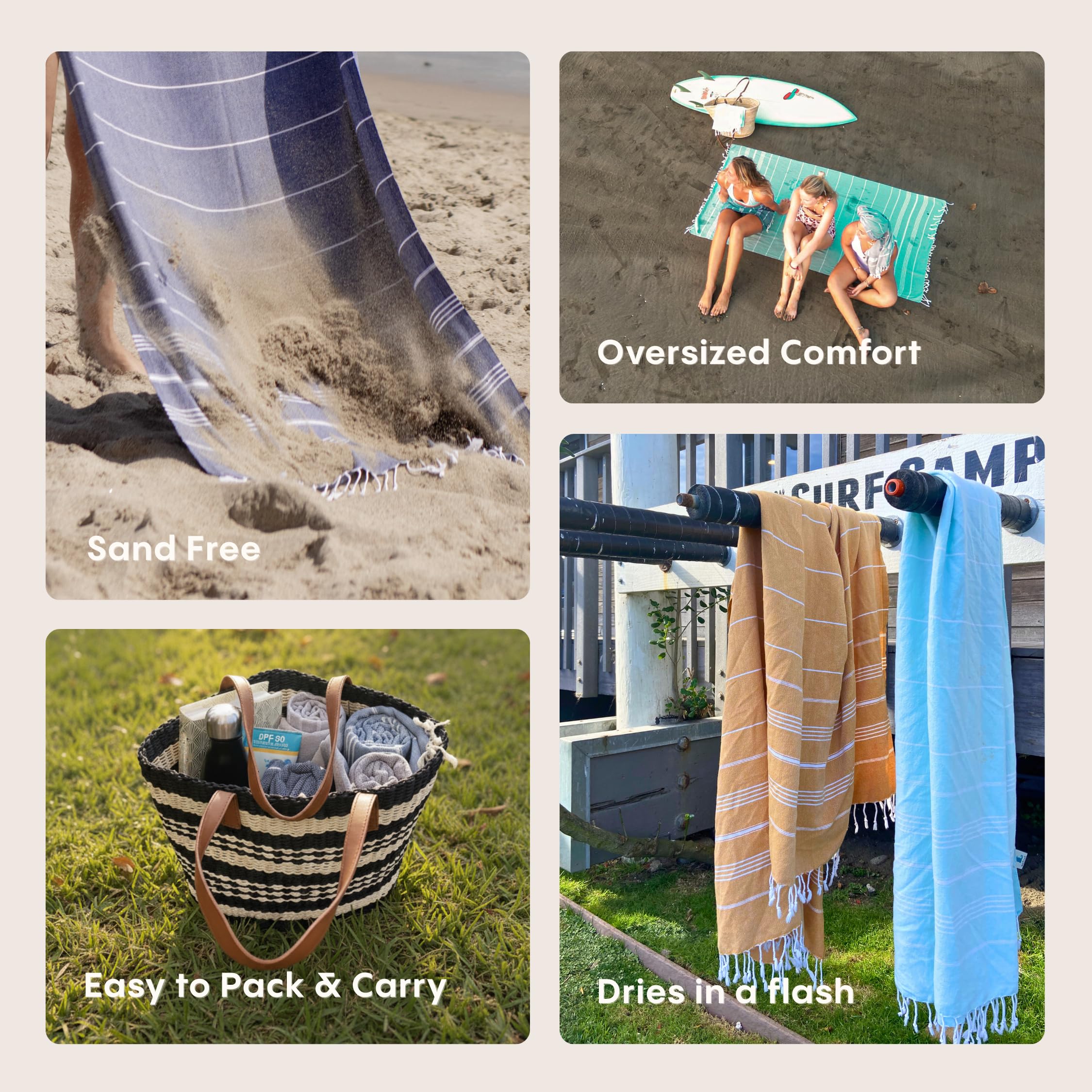 WETCAT towel laid on sand showing sand-shedding benefit