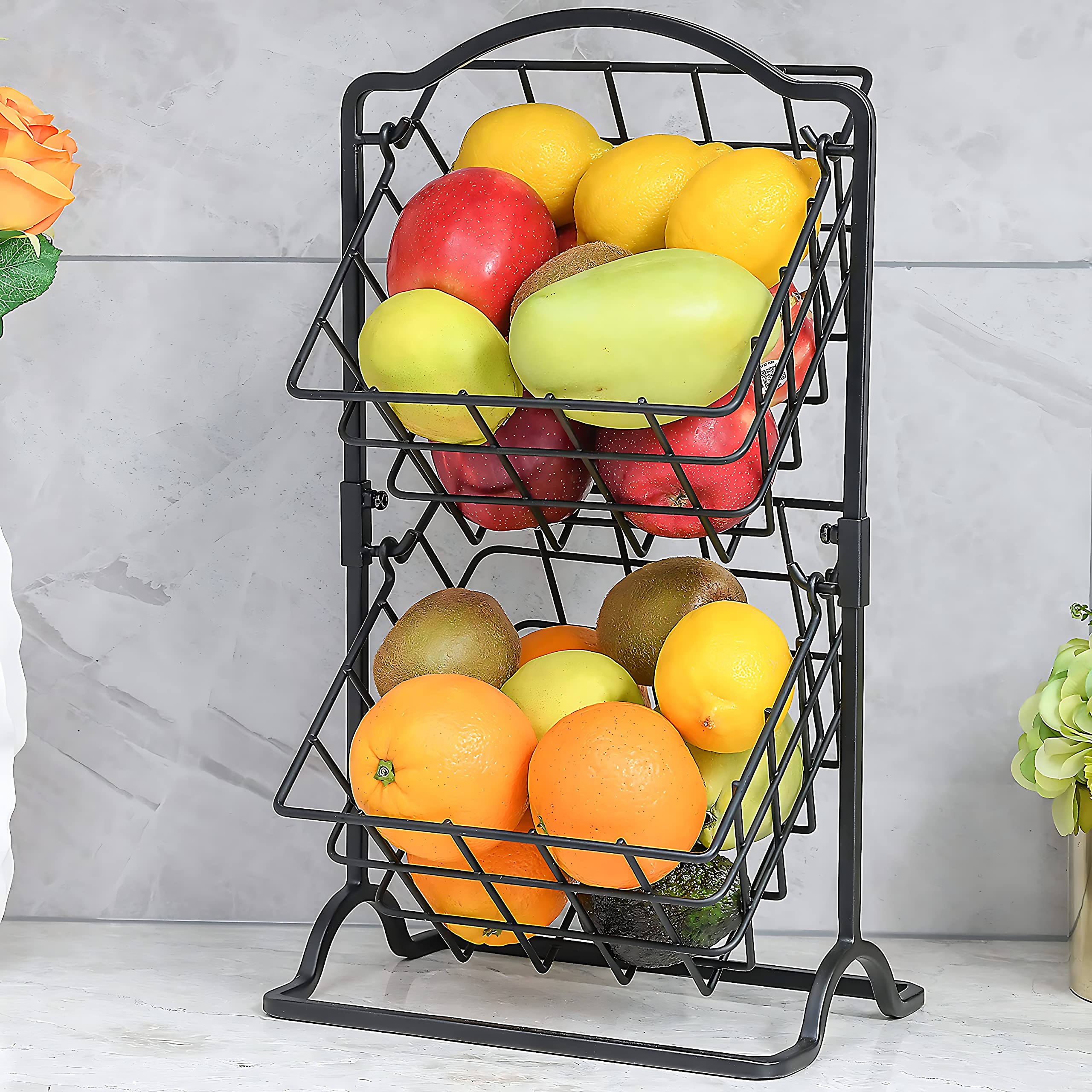 Wetheny front view of 2-tier basket showing neat counter organization and easy access