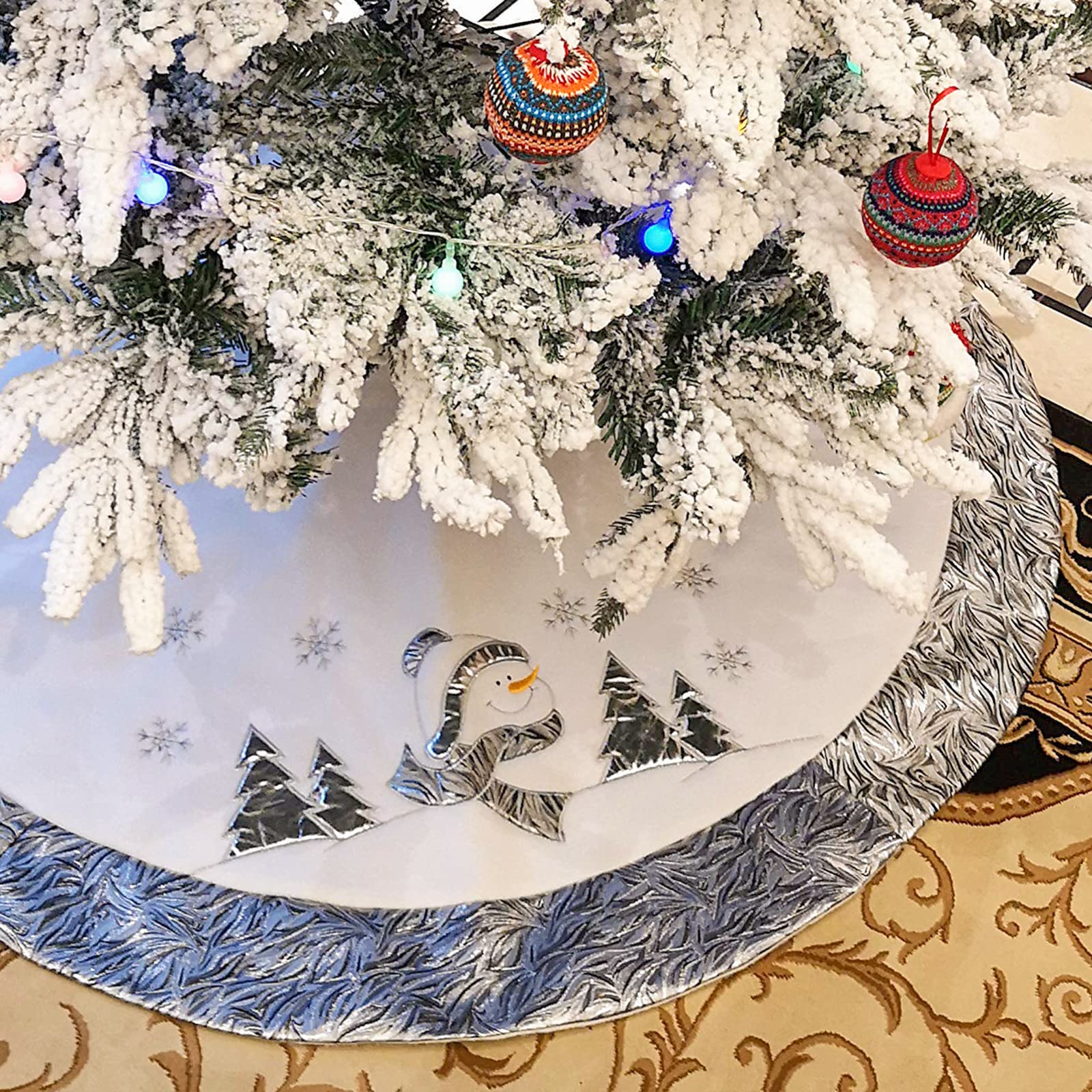 WEWILL front view of full 48" tree skirt showing luxe silver finish and shape