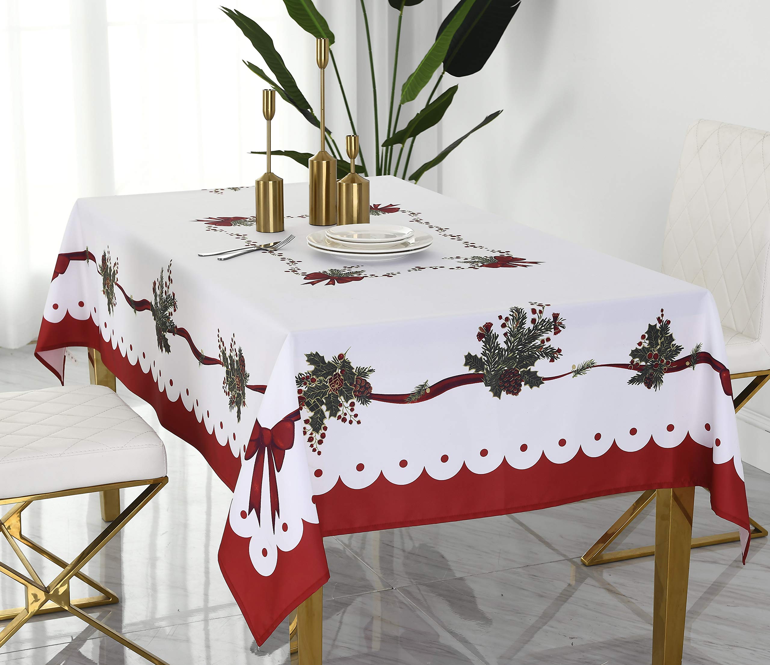 Wewoch flat-laid tablecloth with measuring tape showing accurate 60x84 inch fit