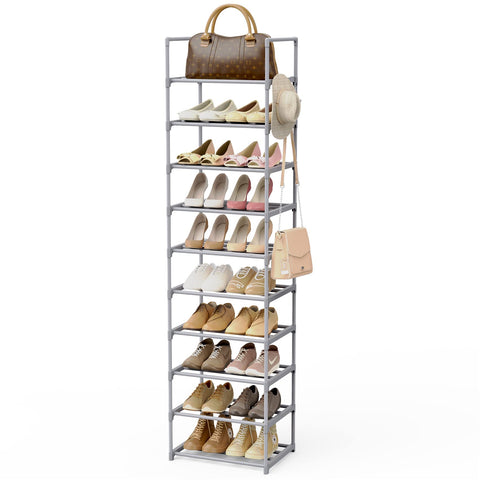 WEXCISE front view tall shoe rack showing neat vertical storage benefit
