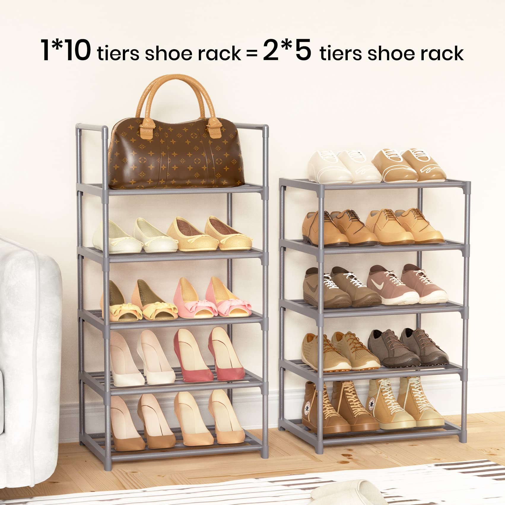 WEXCISE shoe rack installed in a closet to maximize floor space benefit
