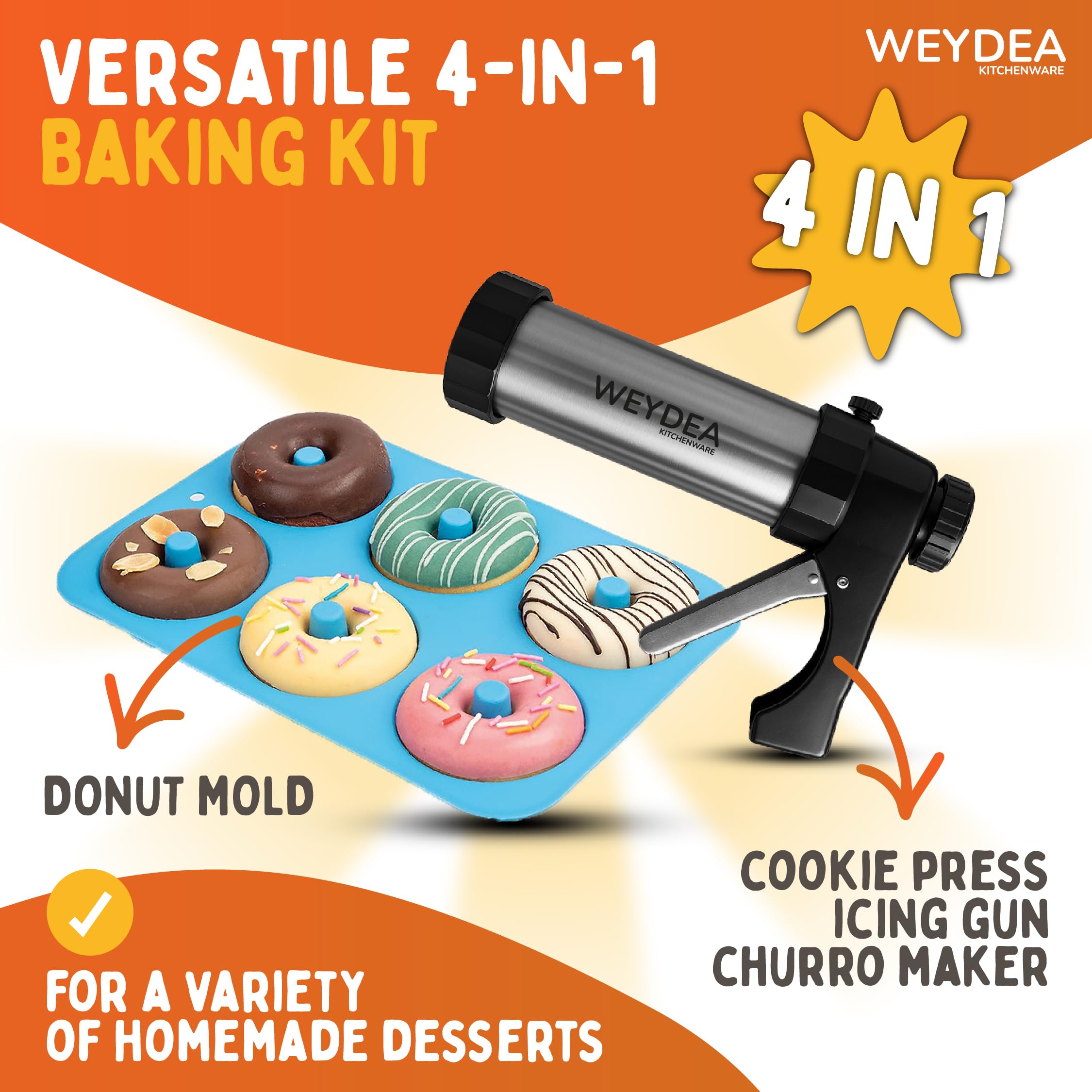 WEYDEA plated churros sugared and filled in a kitchen setting benefit: homemade fair-style treats