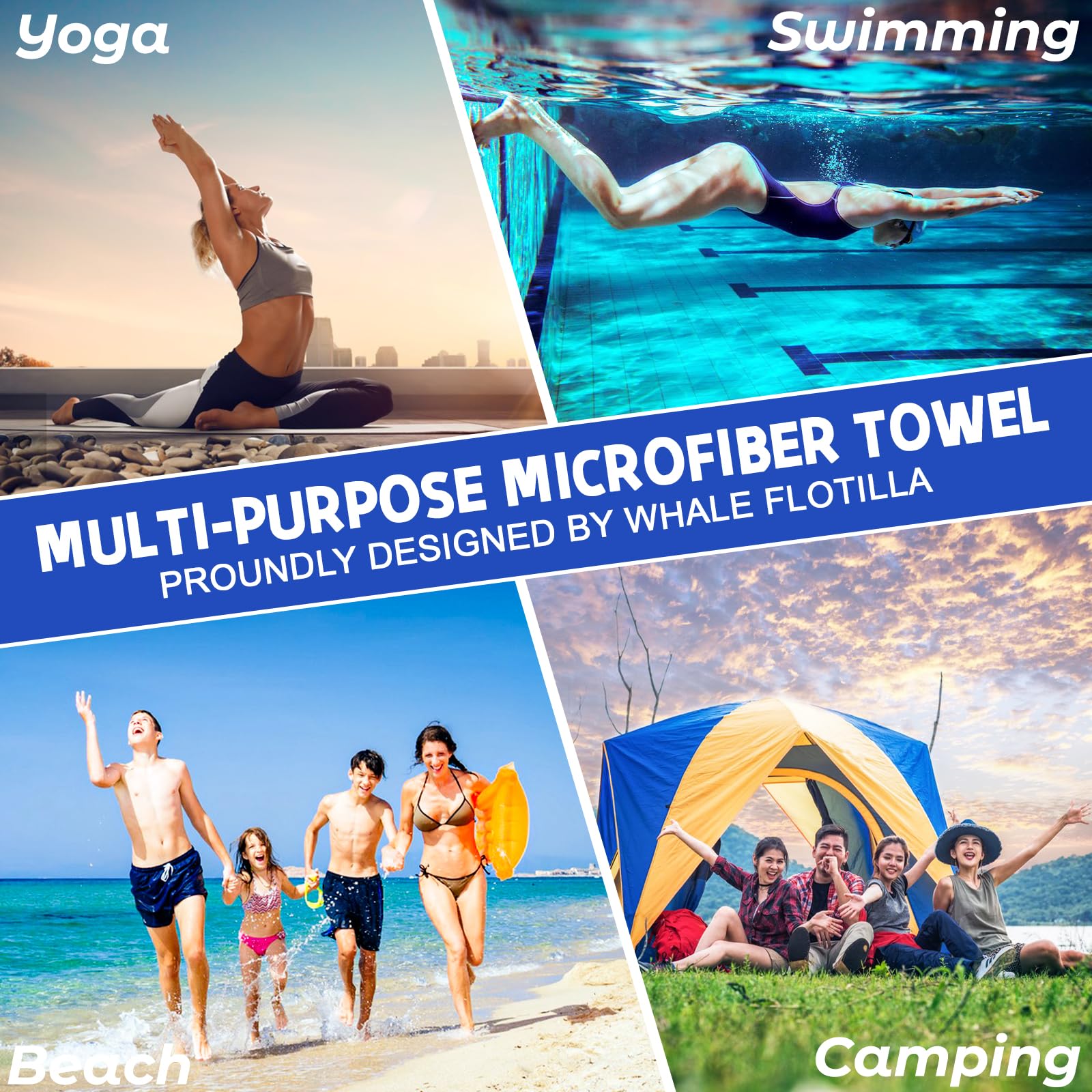 Whale Flotilla towel packed inside carry bag for easy transport advantage