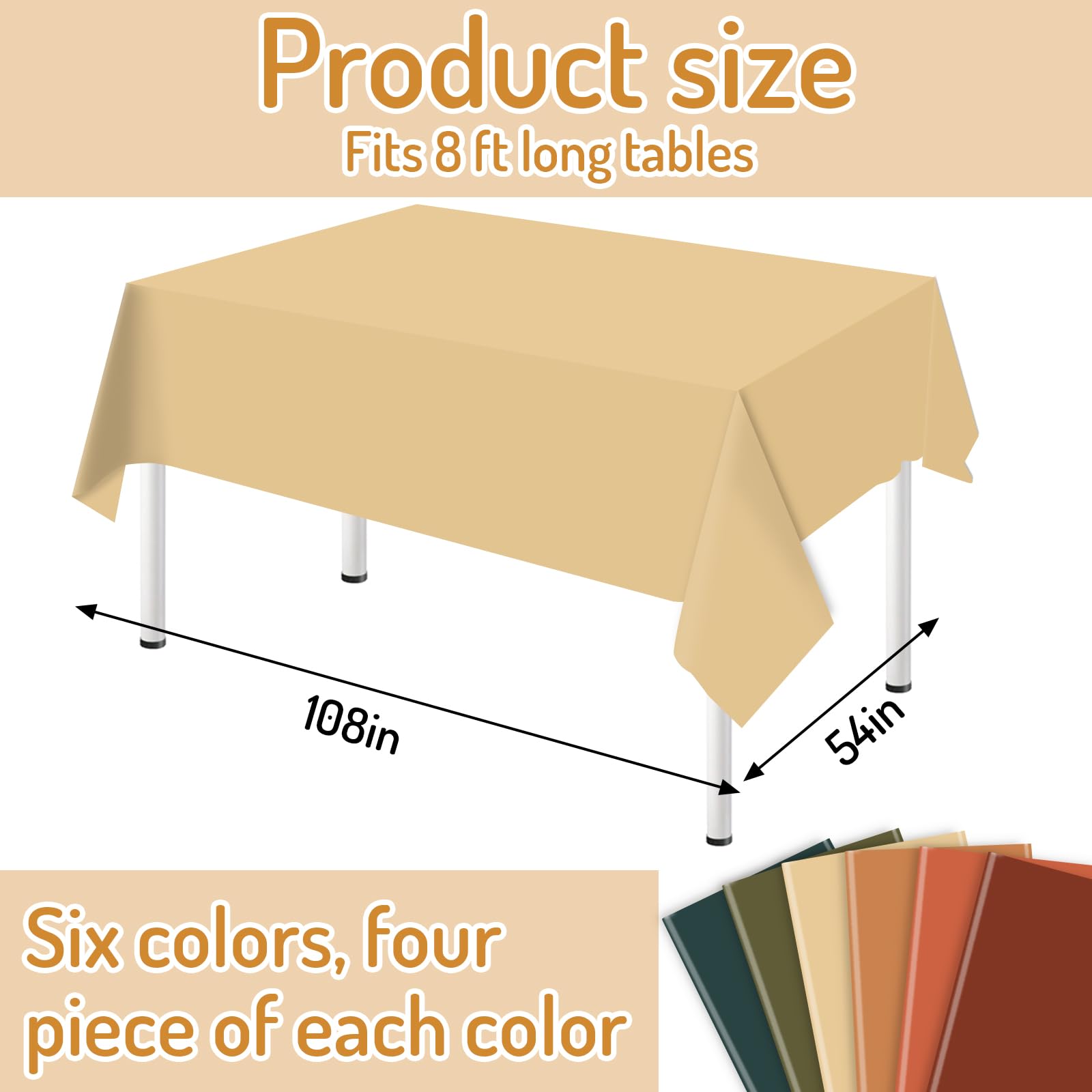 Whaline brown orange green tablecloths spread flat showing color coordination benefit