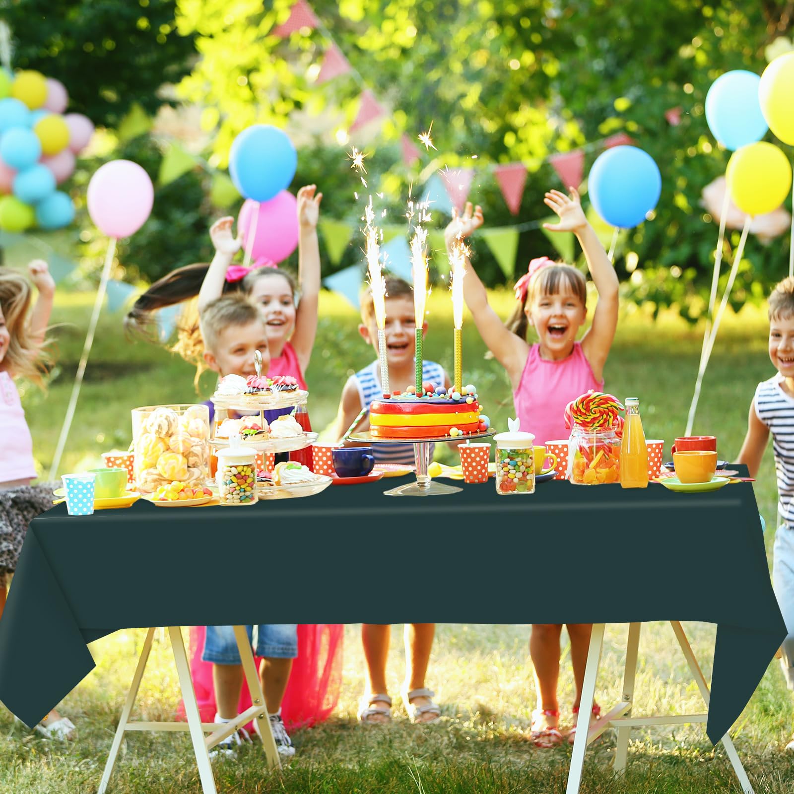 Whaline stacked tablecloths displaying six color options for mix-and-match benefit
