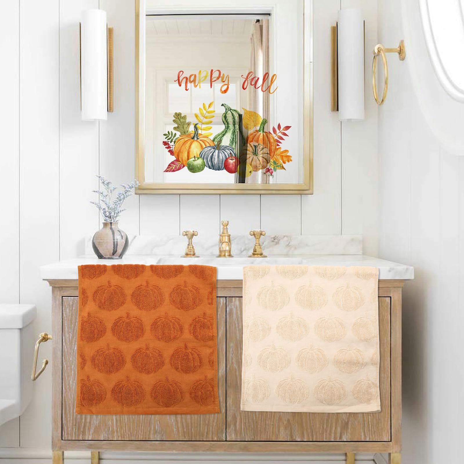 Whaline towel hanging on kitchen hook adding cozy autumn decor