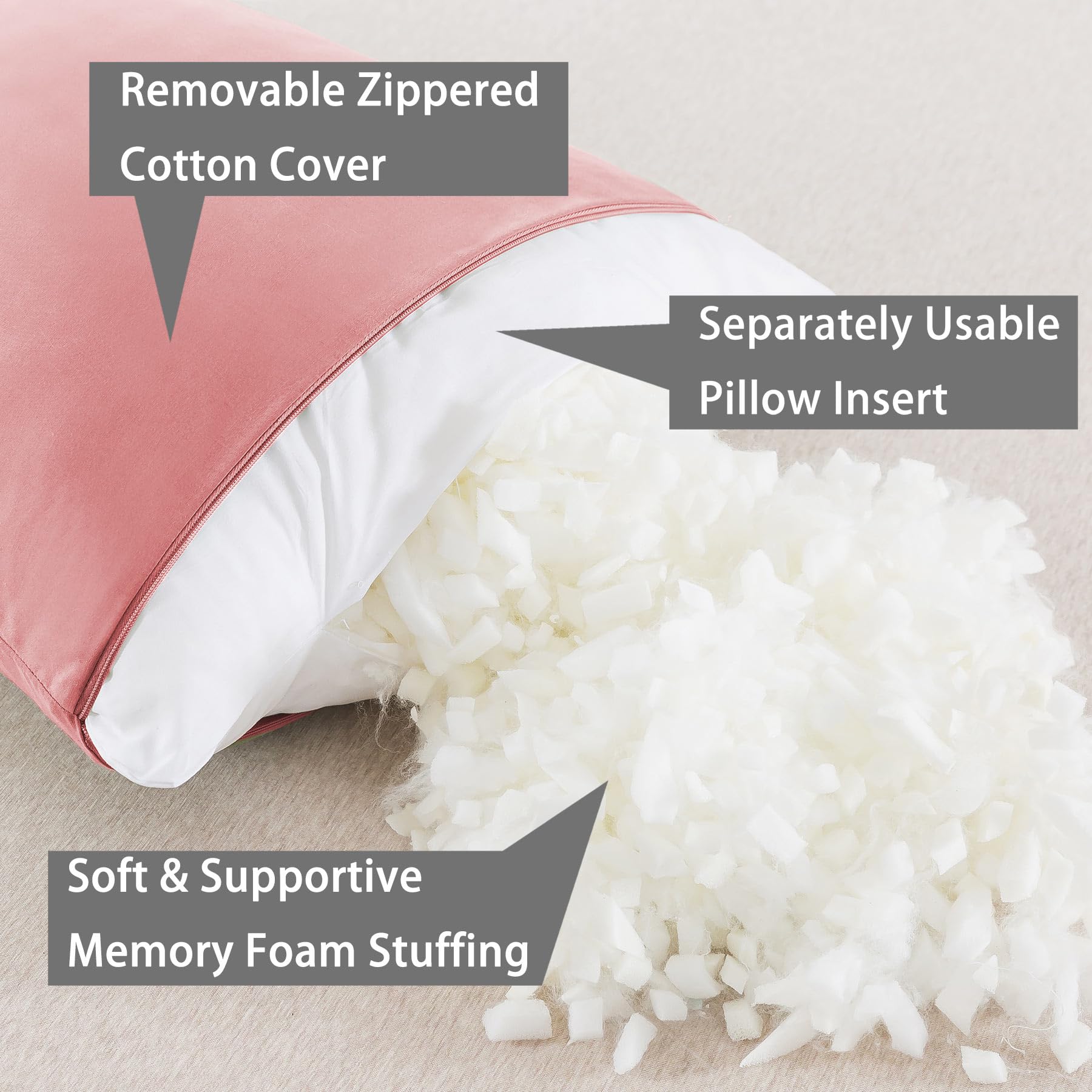 WhatsBedding shredded memory foam close-up showing contouring support and adjustable loft