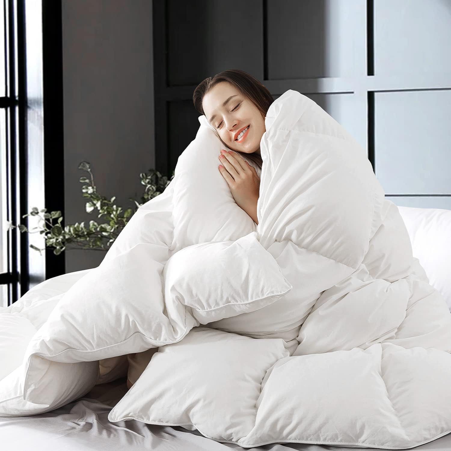 WhatsBedding full-size comforter displayed on bed showing fit and finish