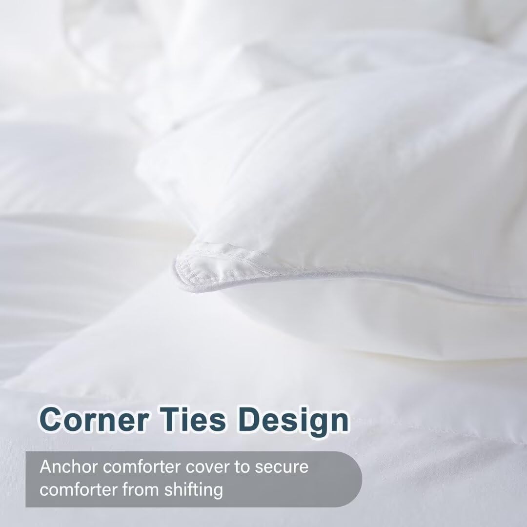WhatsBedding label and fill information showing OEKO-TEX certified feathers for safe bedding
