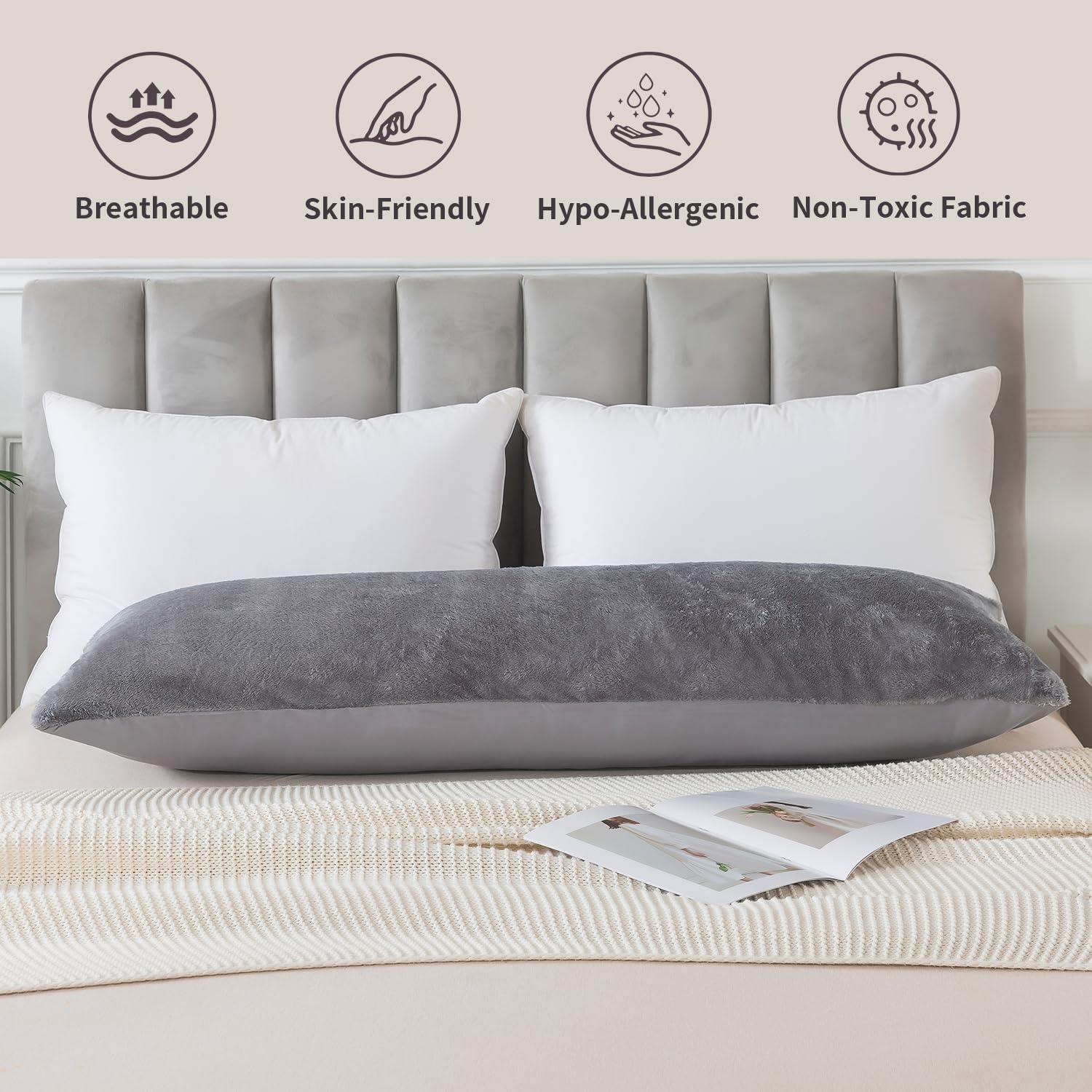 WhatsBedding pillow on sofa with scale comparison showing versatile home use