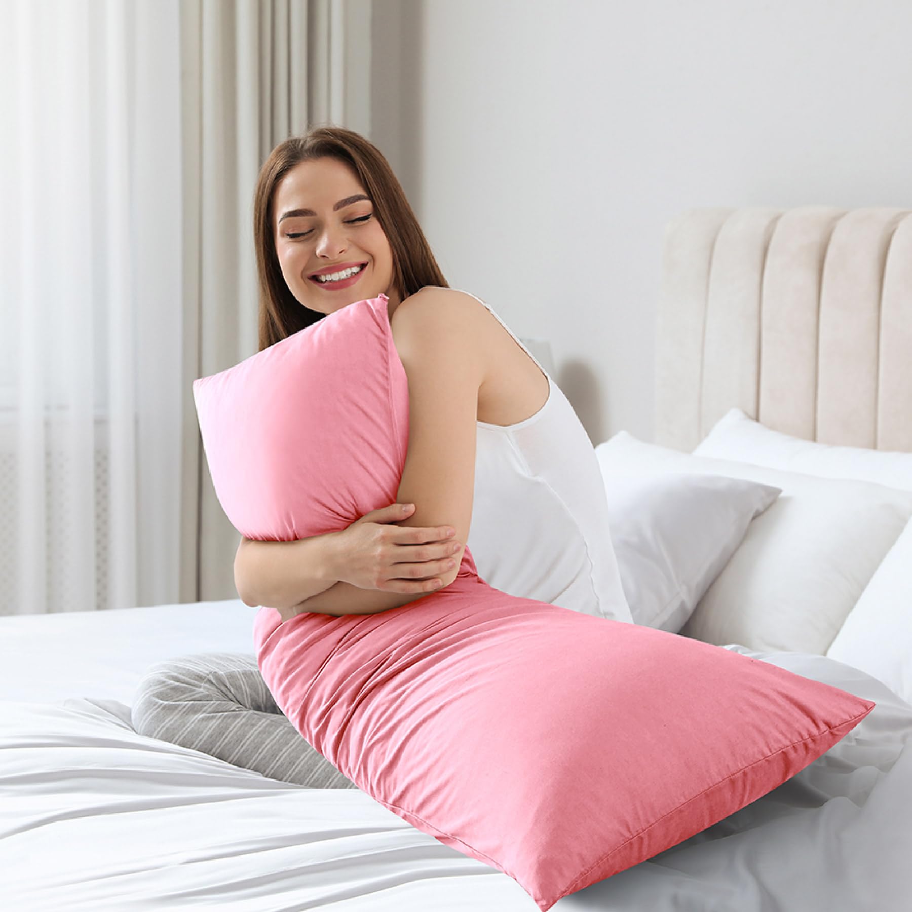 WhatsBedding pillow with cover removed ready for washing and easy-care convenience